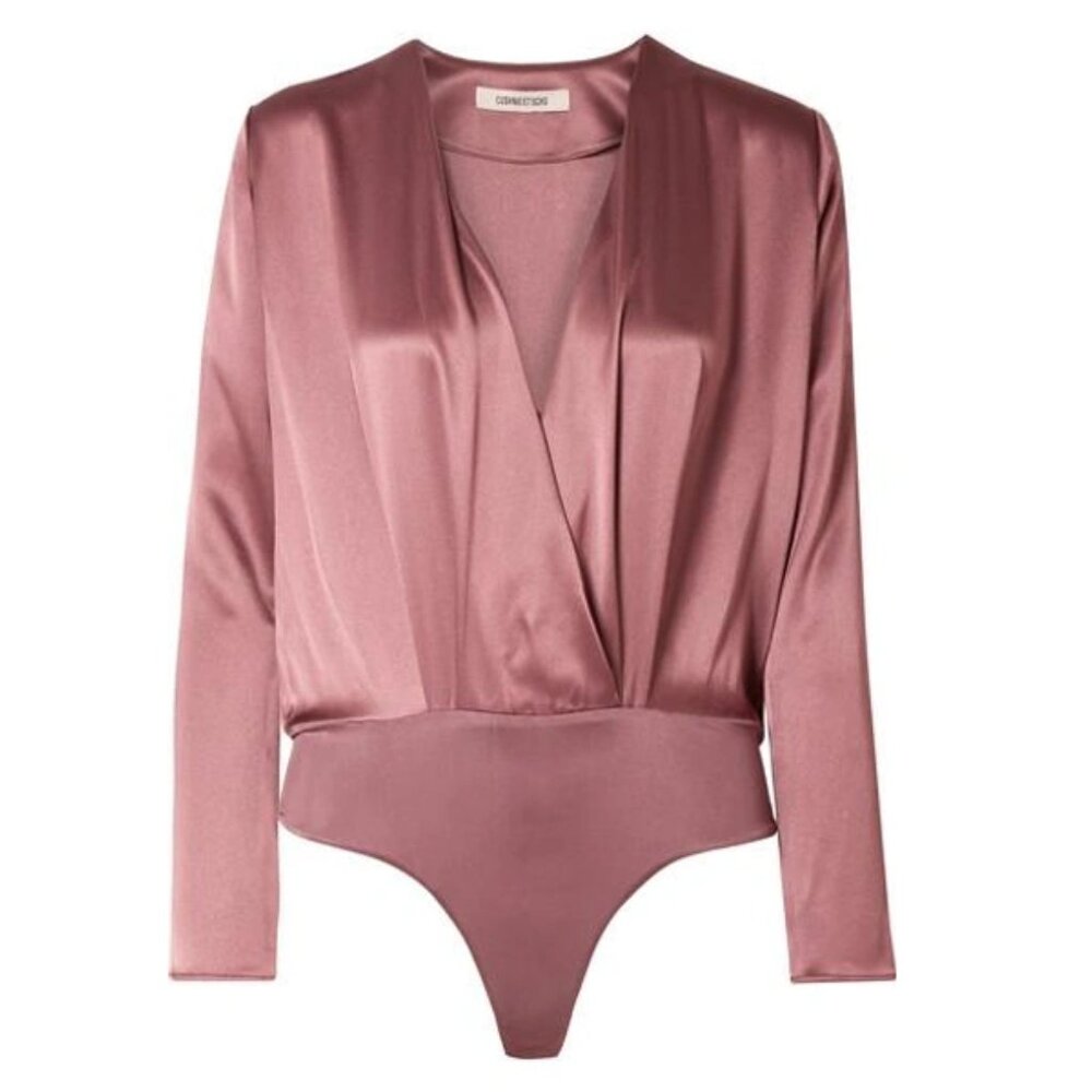 Cushnie Et Ochs Antique Rose Silk Charmeuse Wrap Effect Long Sleeve Bodysuit